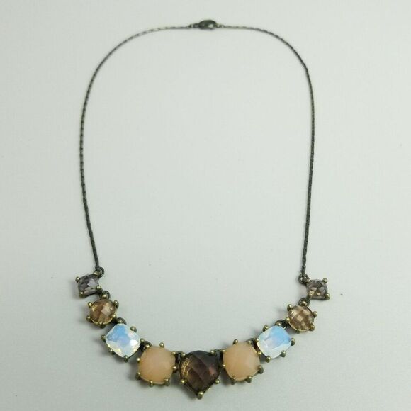 Vintage NR Signed Brown Tan Earth Tone Rhinestone Collar Necklace, Bronze Tone - Picture 7 of 8